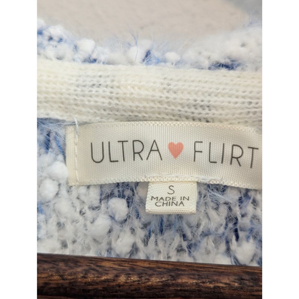 Ultra Flirt Women's Cozy Hoodie Sweater Blue and White Size S - Picture 3 of 5